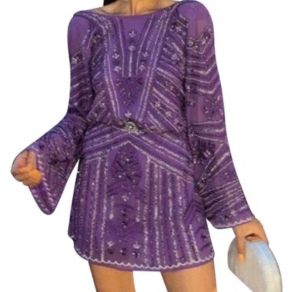 Zara beat Short dress or long blouse purple collar new with tags